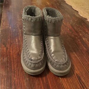 Gray Faux Fur Lined Ankle Boots
